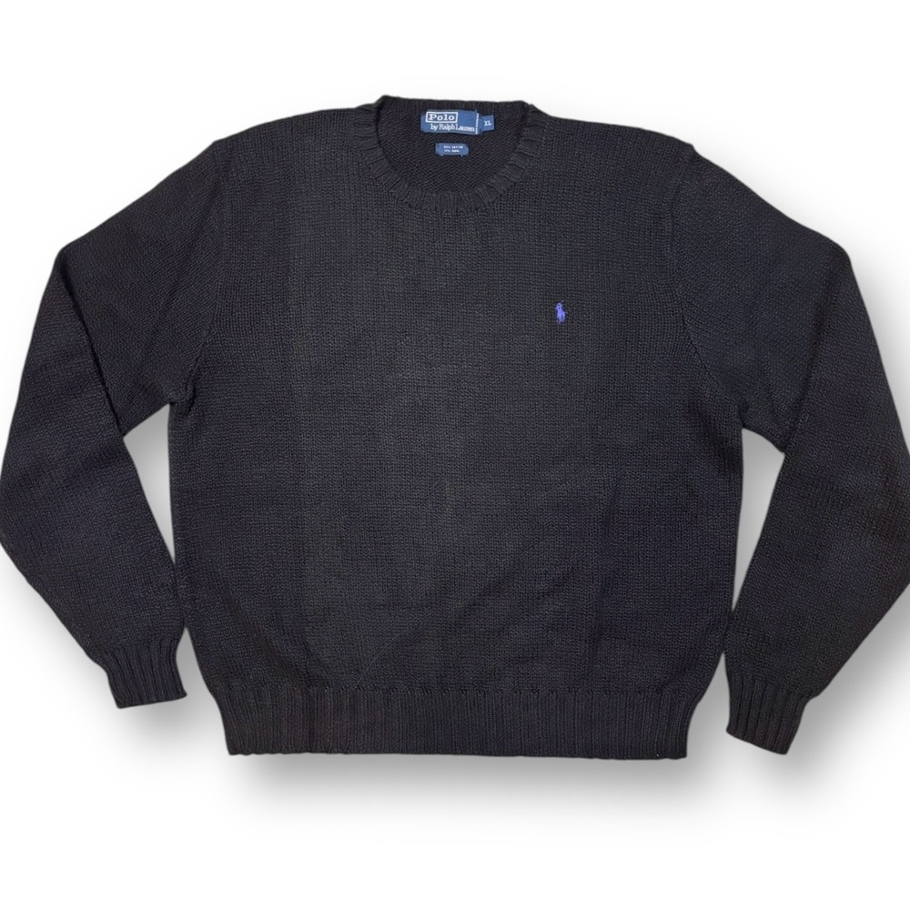 POLO by RALPH LAUREN Black Crew Neck Wool Blend Sweater VINTAGE